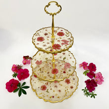 Load image into Gallery viewer, Three-Tiered Cake Stand - Real Pink Flowers
