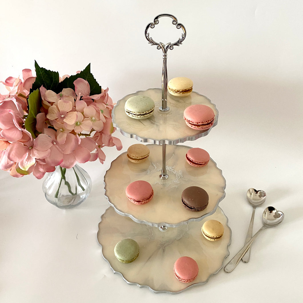 Three-Tiered Cake Stand - Cream and Silver
