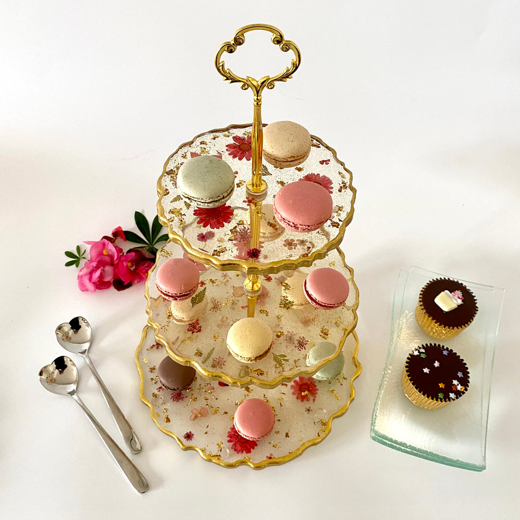 Three-Tiered Cake Stand - Real Pink Flowers