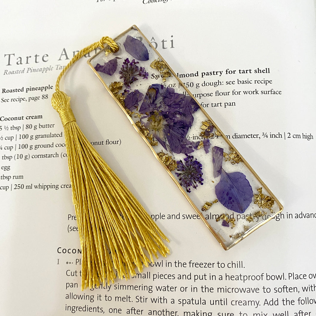 Bookmark - Real Pressed Purple Flowers