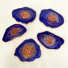 Load image into Gallery viewer, Luxury Geode Shape Set of Five Coasters - Purple and Rose Gold
