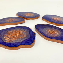 Load image into Gallery viewer, Luxury Geode Shape Set of Five Coasters - Purple and Rose Gold
