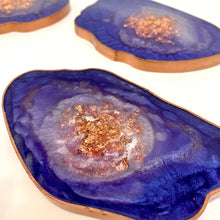 Load image into Gallery viewer, Luxury Geode Shape Set of Five Coasters - Purple and Rose Gold
