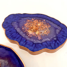 Load image into Gallery viewer, Luxury Geode Shape Set of Five Coasters - Purple and Rose Gold
